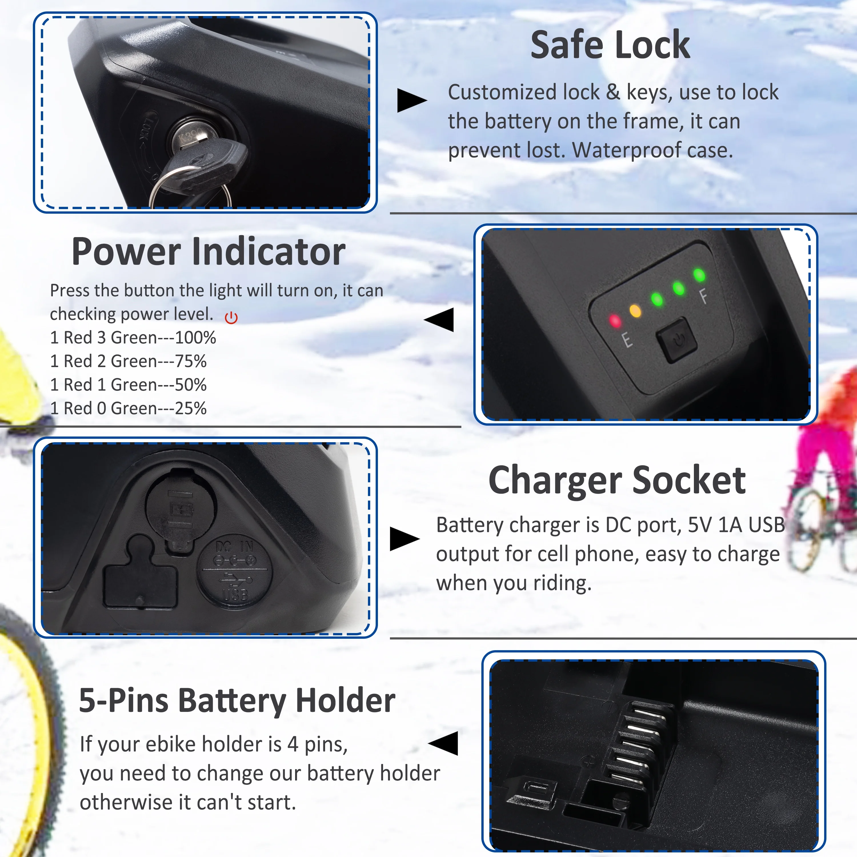 48V 20AH Ebike Battery with Charger 48V Lithium Battery Tricycle Battery for 750W-1500W Adult Electric Bike - Cheap Fitting