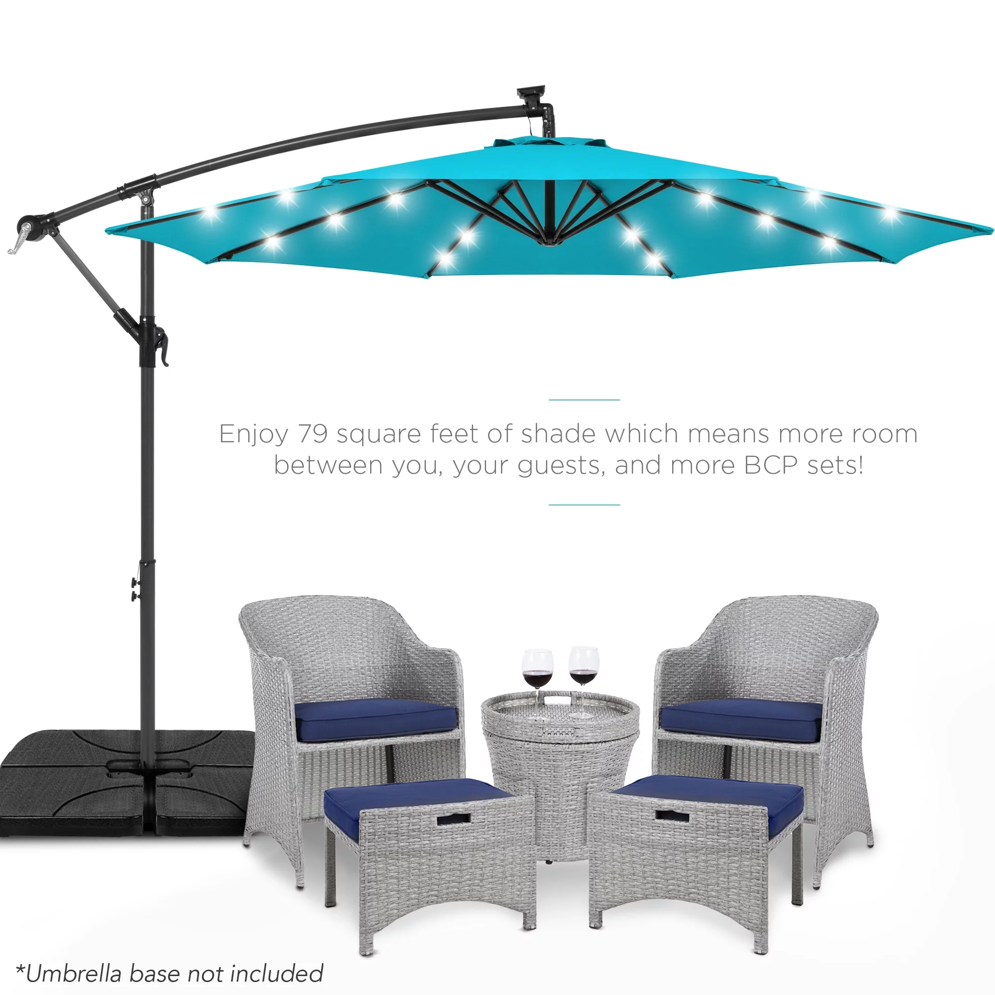 Best Choice Products 10ft Solar LED Offset Hanging Outdoor Market Patio Umbrella w/ Adjustable Tilt - Navy Blue - Cheap Fitting