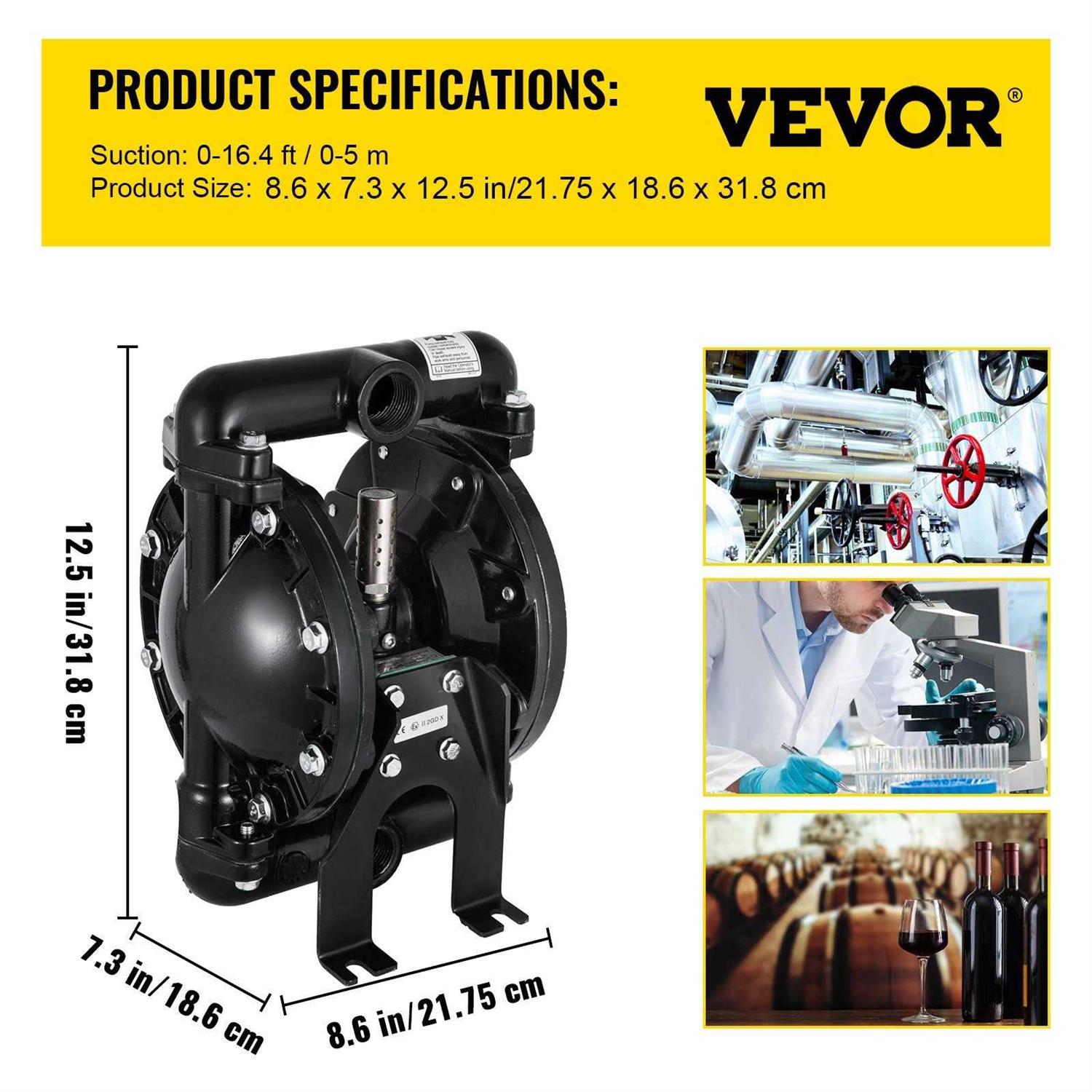 VEVOR Air-Operated Double Diaphragm Pump 1 inch Inlet Outlet Aluminum 35 GPM Max 120psi YBGMBQBY4-25L0001V0 - Cheap Fitting
