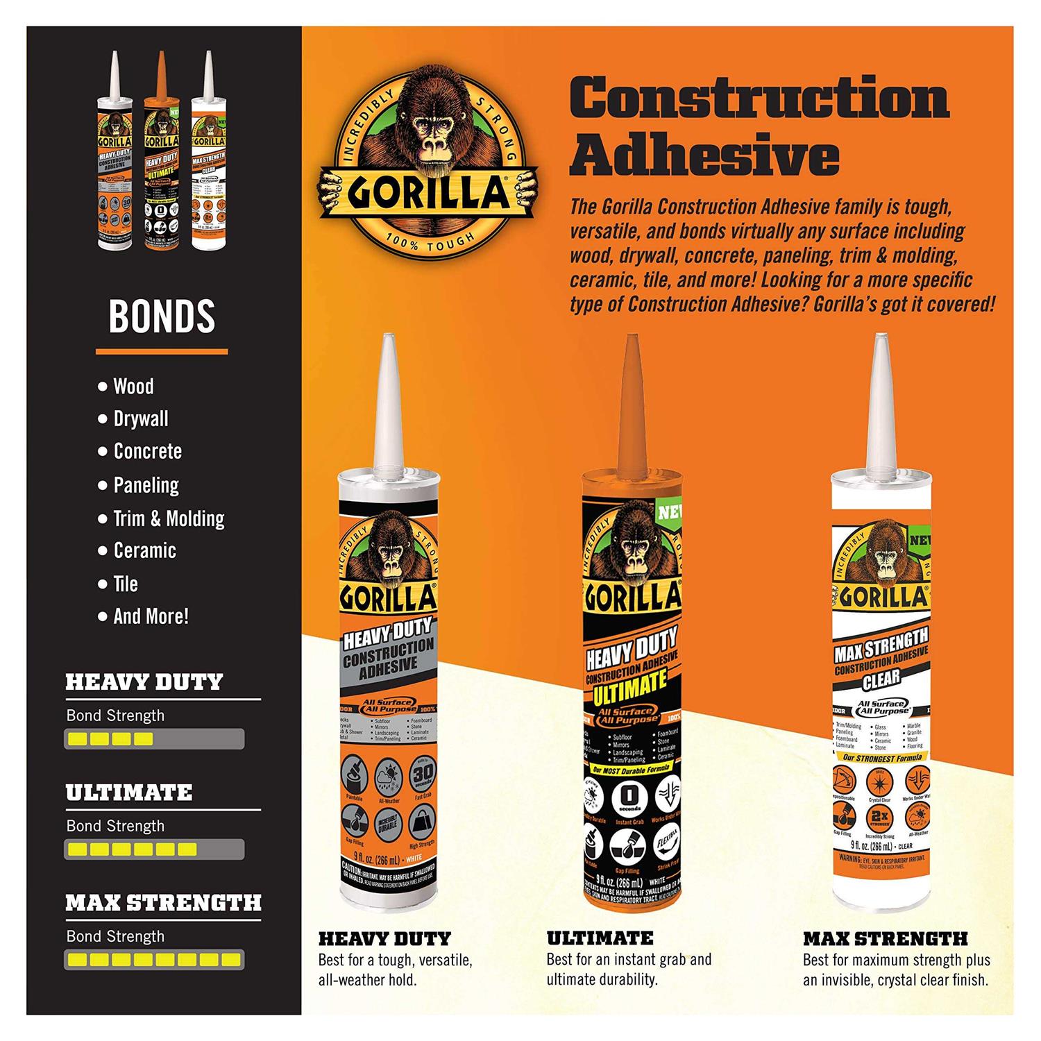 Gorilla Heavy Duty Construction Adhesive Ultimate - Cheap Fitting