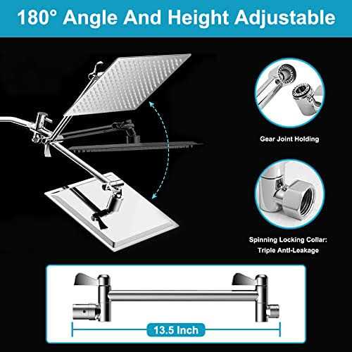 Tomler Shower Head, High Pressure Rainfall Shower Head With Adjustable Extension Arm And 9 Settings Handheld Showerhead Combo With Holder - Cheap Fitting