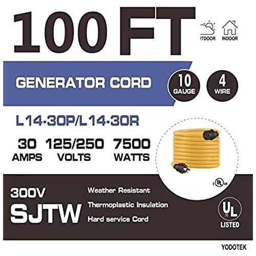 Yodotek Heavy Duty Generator Locking Power Cord NEMA L14-30P/L14-30R Gauge SJTW Cable - Cheap Fitting
