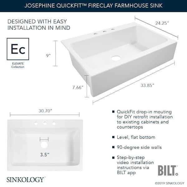Sinkology Josephine 34 in. 3-Hole Quick-Fit Drop-in Farmhouse Single Bowl - Cheap Fitting