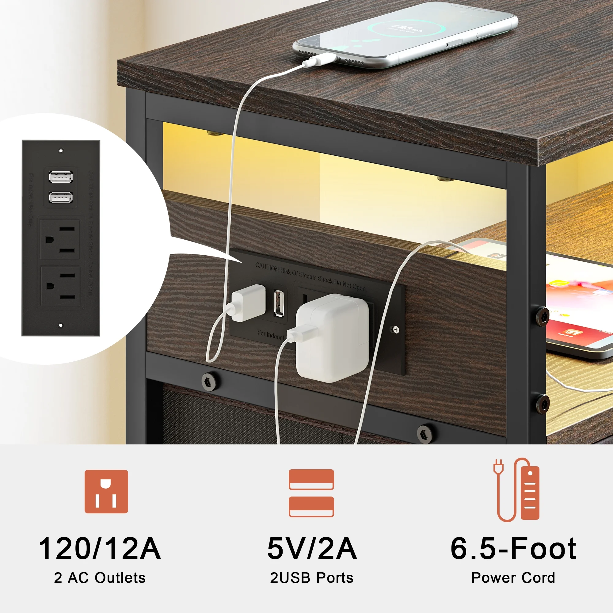 GUNAITO Nightstand with 4 Drawers Bedside Table with Charging Station and Led Lights End Table with Storage Shelf for Living Room Brown - Cheap Fitting