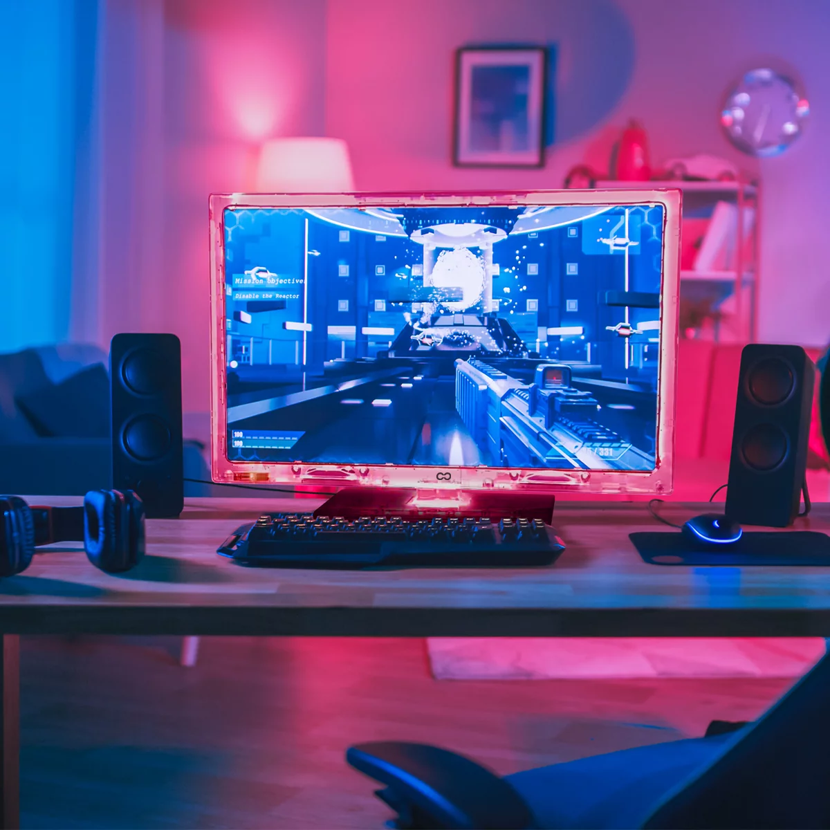 22-Inch Neon LED TV by Continu.us | Color-Changing, Non-Smart HD Retro Television, Built-in Ambient Hue Back Lighting - Perfect for a Kid's Room - Cheap Fitting