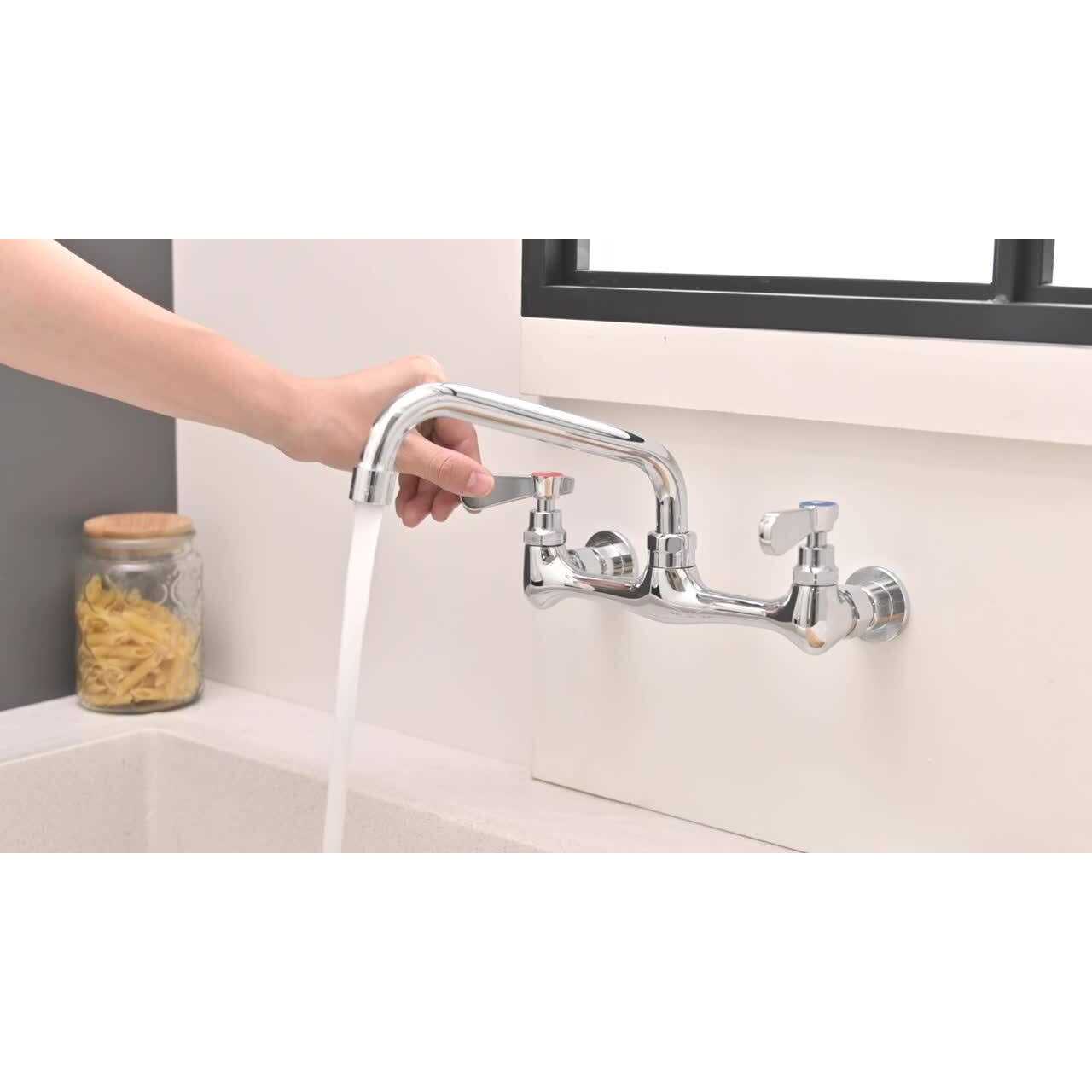 BWE 2-Handle Wall Mount Kitchen Faucet Swivel Spout 8 Center In Polished Chrome - Cheap Fitting