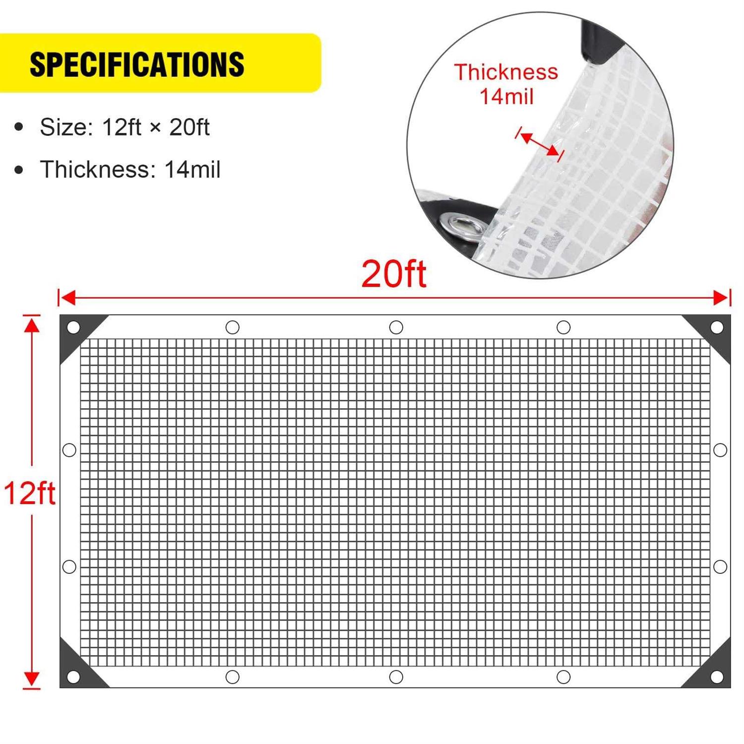 Doniks Clear Greenhouse Heavy Duty tarp 14 Mil Clear Waterproof Cover,UV Resistant Poly tarp with Grommets Superior Strength,for Gardening - Cheap Fitting