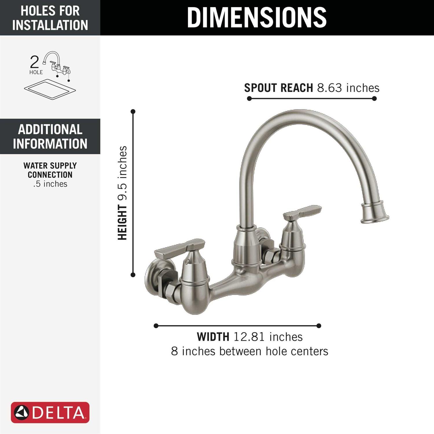 Delta Corin Two Handle Wall Mounted Kitchen Faucet - Cheap Fitting