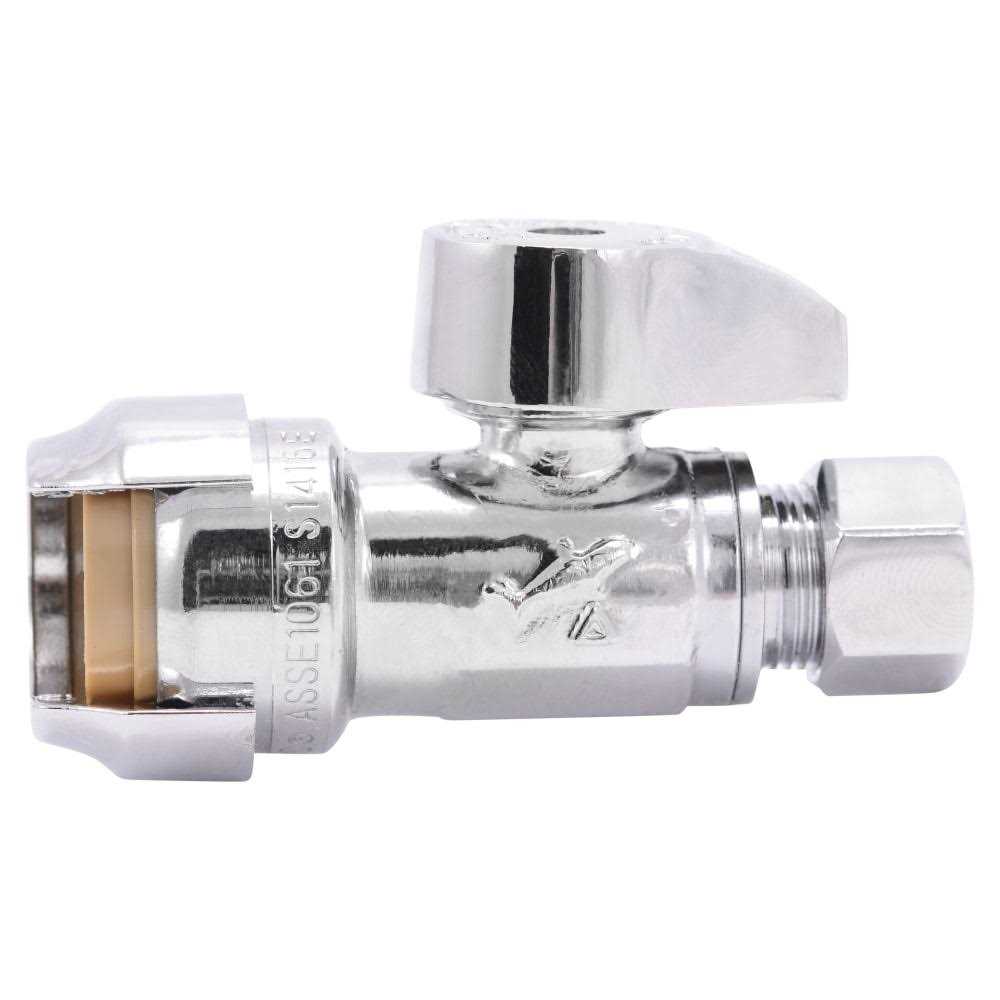 SharkBite 1/2-in Push-to-connect x 3/8-in OD Compression Brass Quarter Turn Stop Straight Valve - Cheap Fitting