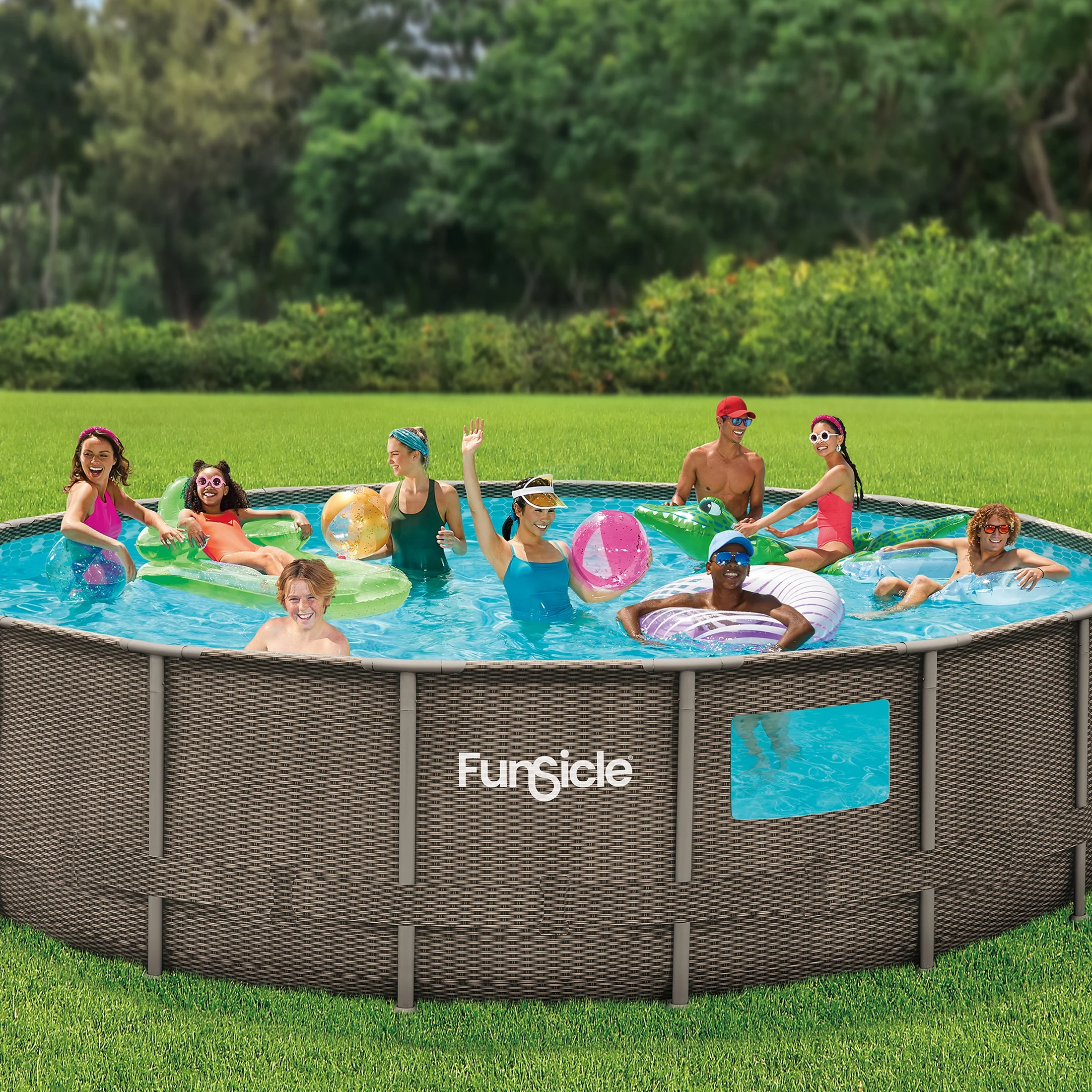 Funsicle 18 ft Crystal Vue Oasis Designer Pool, Round Above Ground Frame Swimming Pool, Age 6 & up - Cheap Fitting