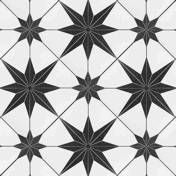 SomerTile Stella Nero Encaustic 9-3/4 x 9-3/4 Porcelain Floor and Wall Tile - Cheap Fitting