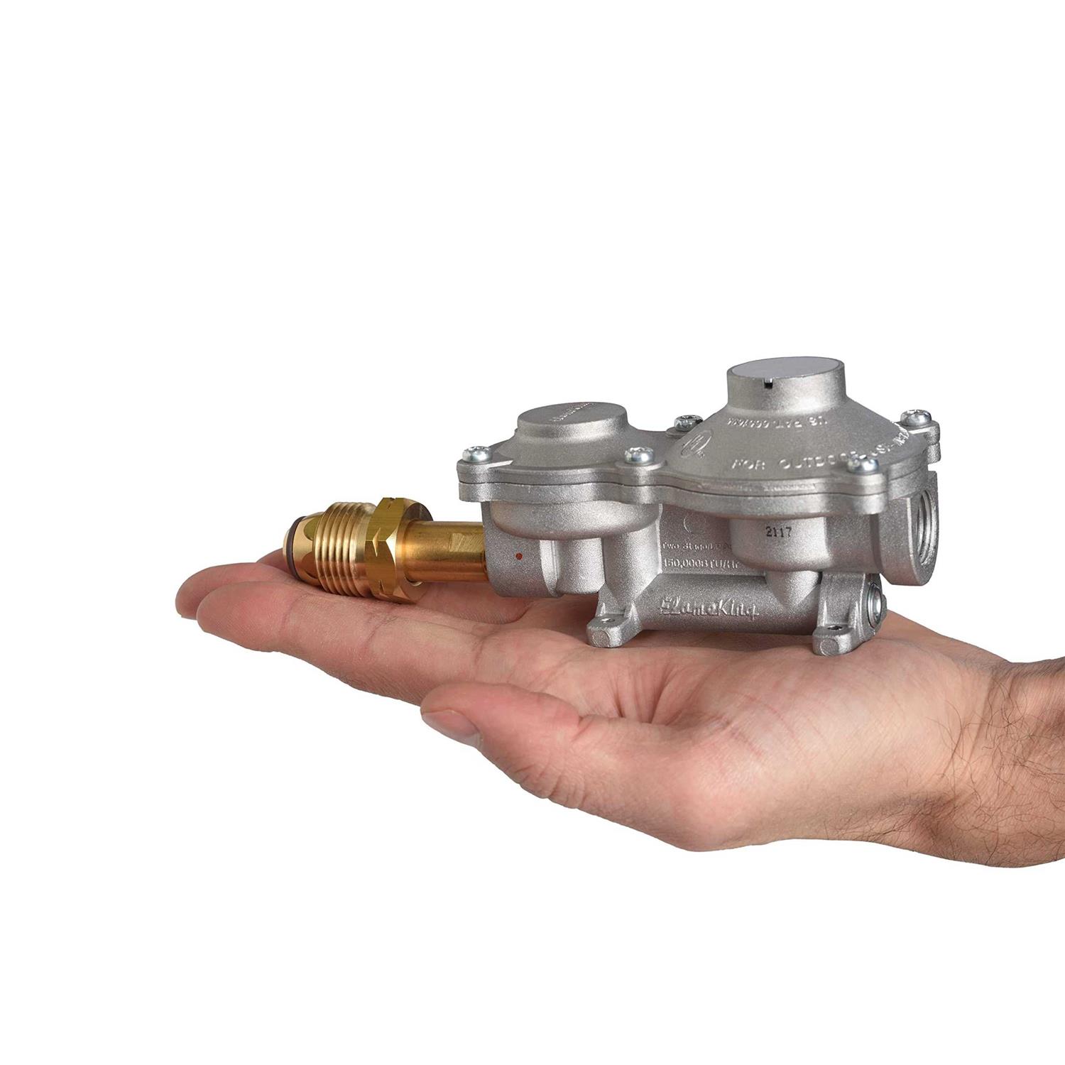 Flame King 2 Stage Propane LP Horizontal Super Compact Regulator with POL for RV - Cheap Fitting