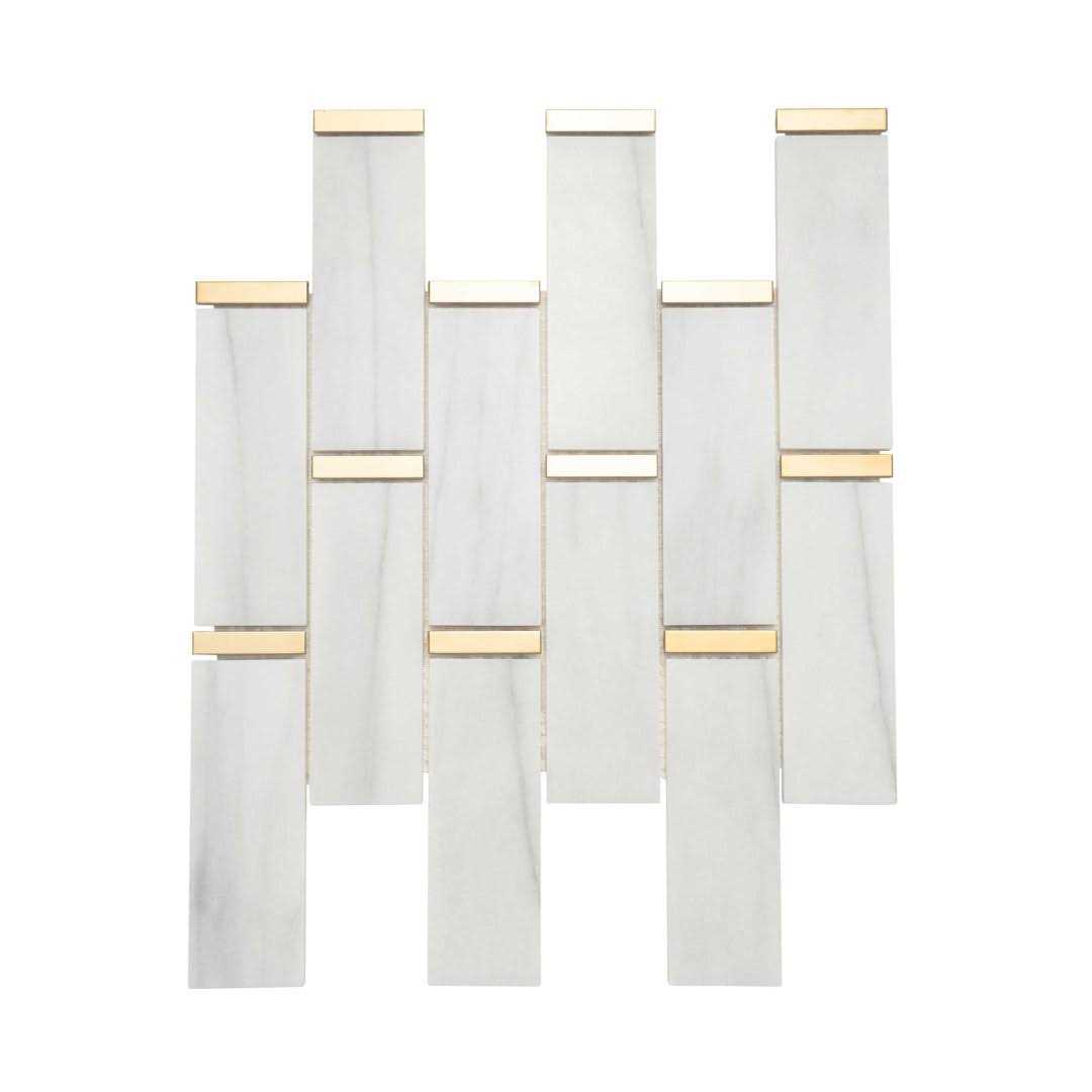 Giorbello White Marble and Gold Steel Trim Subway Mosaic Tile 11x 11.75 - Cheap Fitting