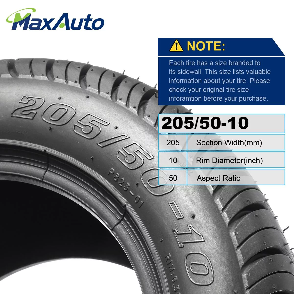 MaxAuto 2Pcs 205/50-10 Golf Cart Tires 4PR Tubeless - Cheap Fitting