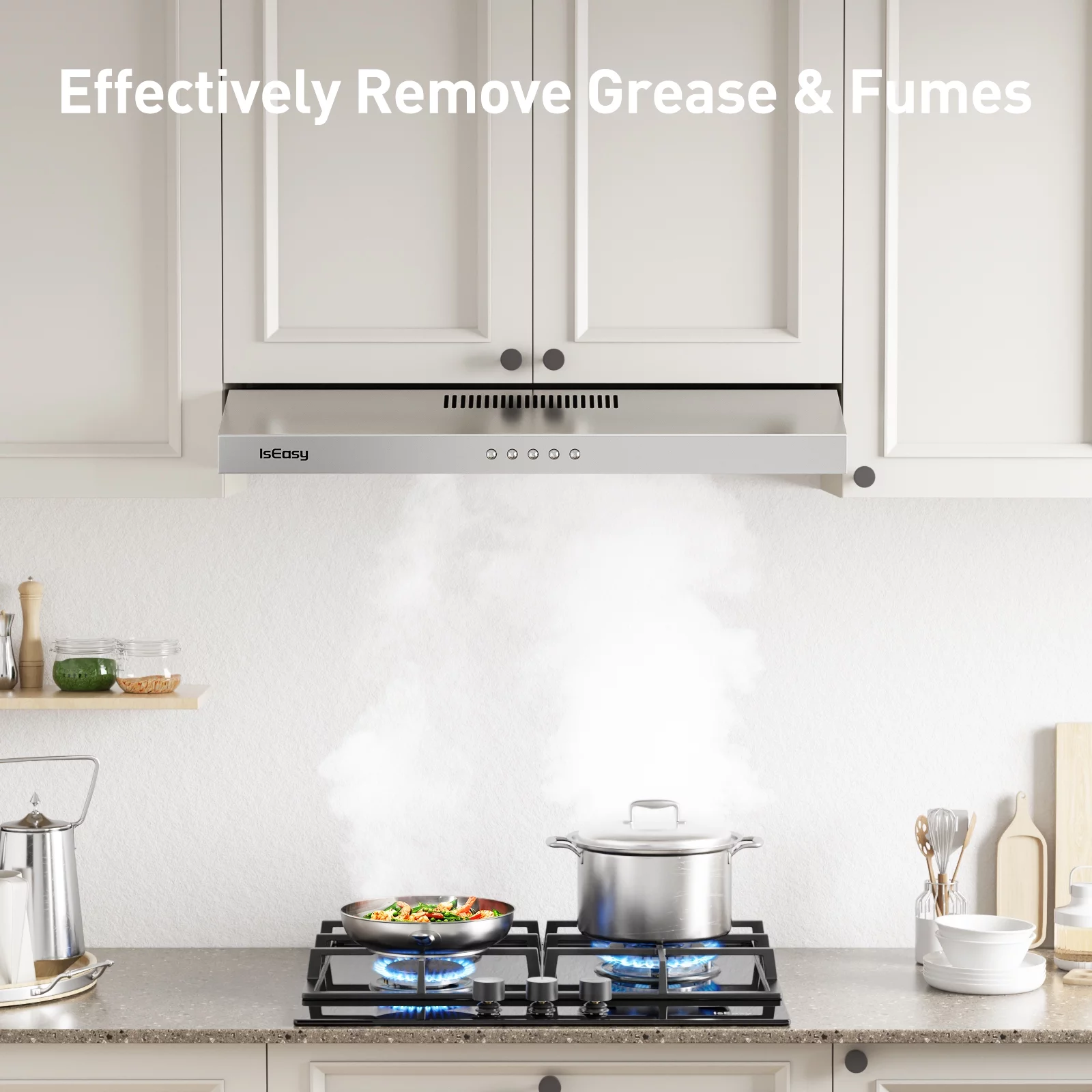 IsEasy 30 Inch Under Cabinet Convertible Range Hood, 500 CFM Ducted Vent Hood, Slim Kitchen Stove Vent with, 3 Speed Exhaust Fan, Reusable Filter and LED Lights in Stainless Steel - Cheap Fitting