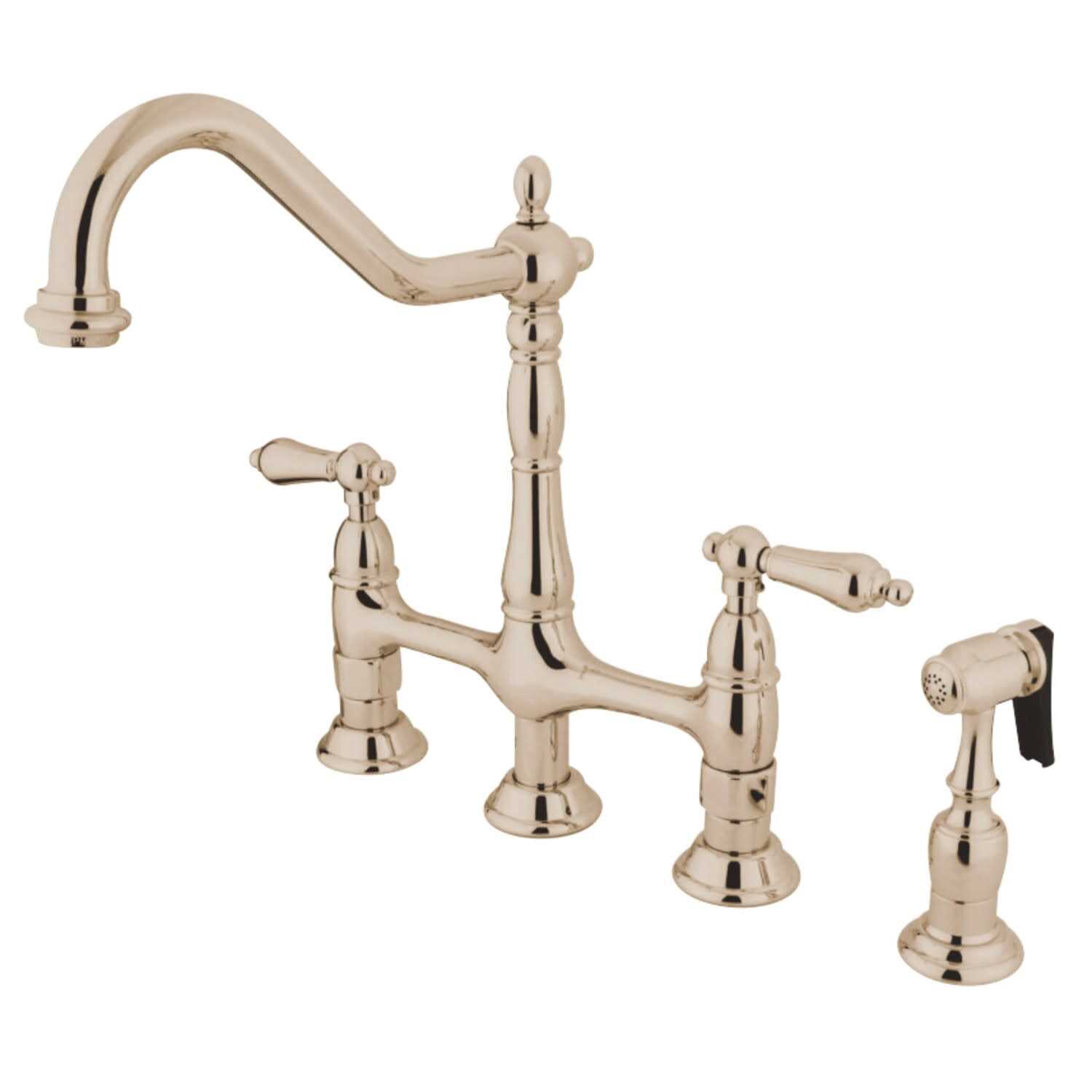 Kingston Brass KS1275ALBS Heritage Bridge Kitchen Faucet with Brass Sprayer - Cheap Fitting