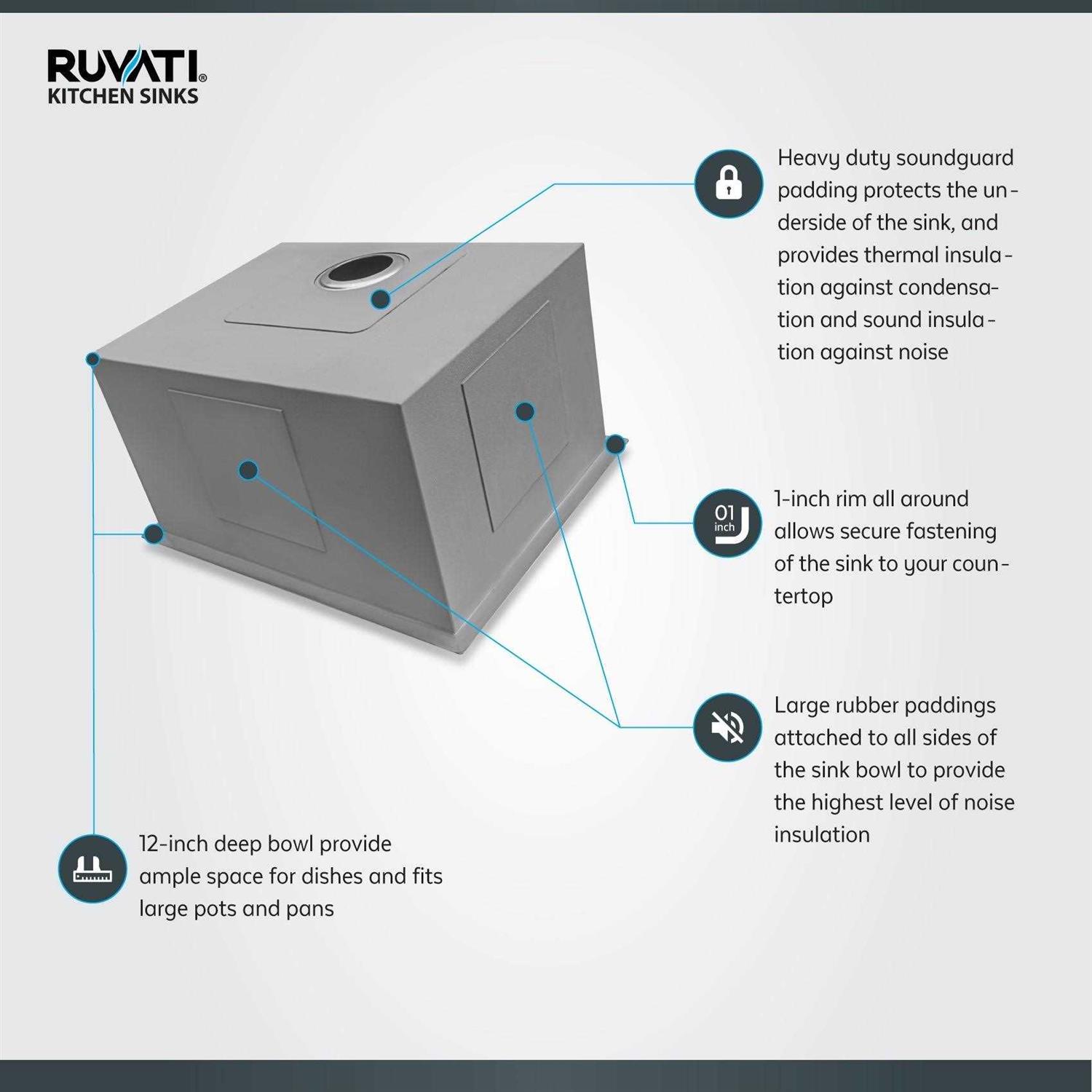Ruvati 23 x 18 x 12 Deep Laundry Utility Sink Undermount 16 Gauge Stainless Steel RVU6100 - Cheap Fitting