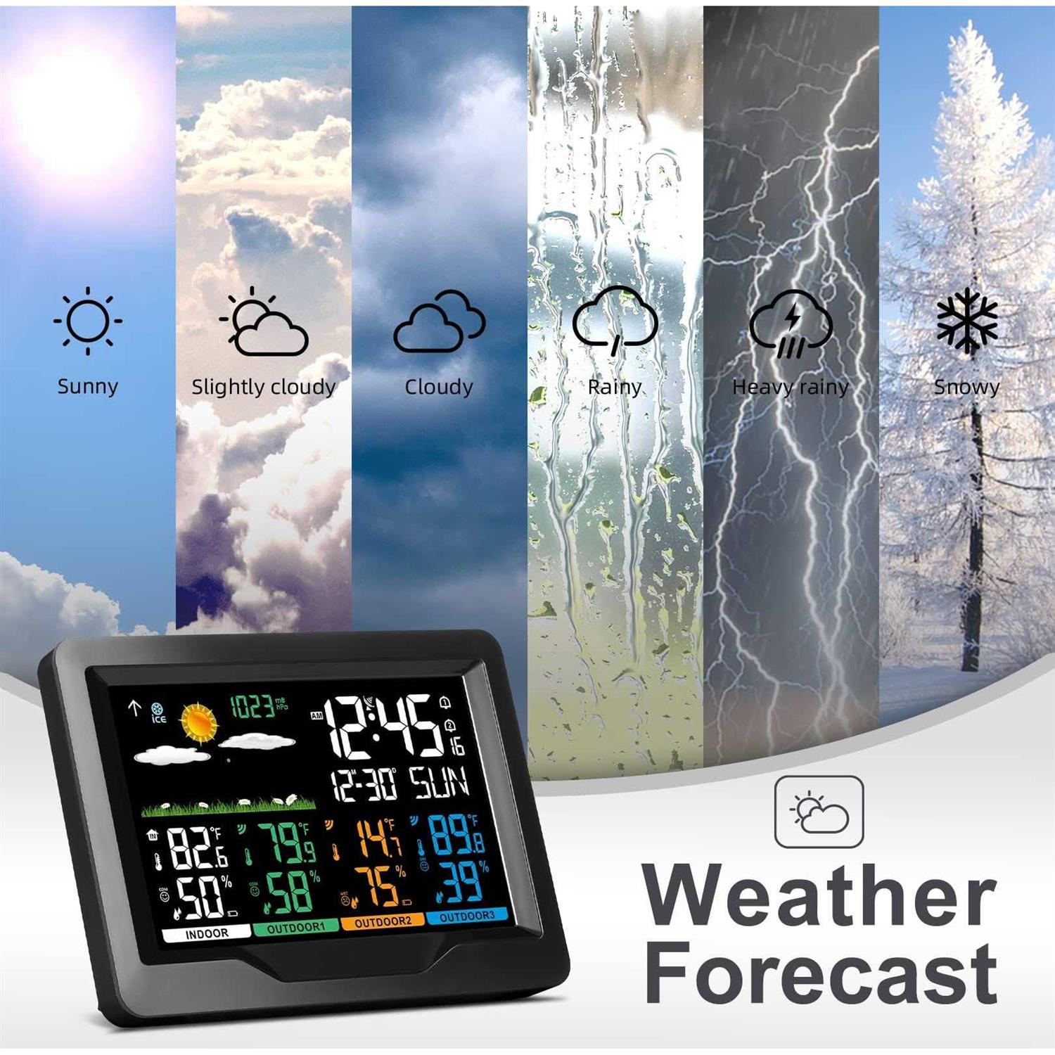 Weather Stations Wireless Indoor Outdoor Thermometers Color Display Digital Atomic Clocks with Indoor Outdoor Temperature - Cheap Fitting