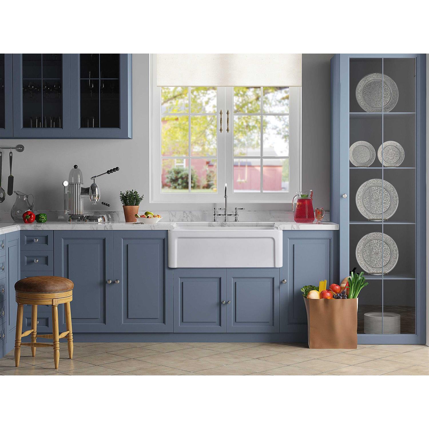 allen + roth Farmhouse Apron Front 30-in x 18-in White Fireclay Single Bowl Kitchen Sink Stainless Steel MC-20404R - Cheap Fitting