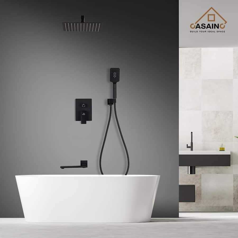 CASAINC 10 in Shower System Wall Mount 3-Functions Square Shower Faucet Set with Handheld Spray,Matte - Cheap Fitting