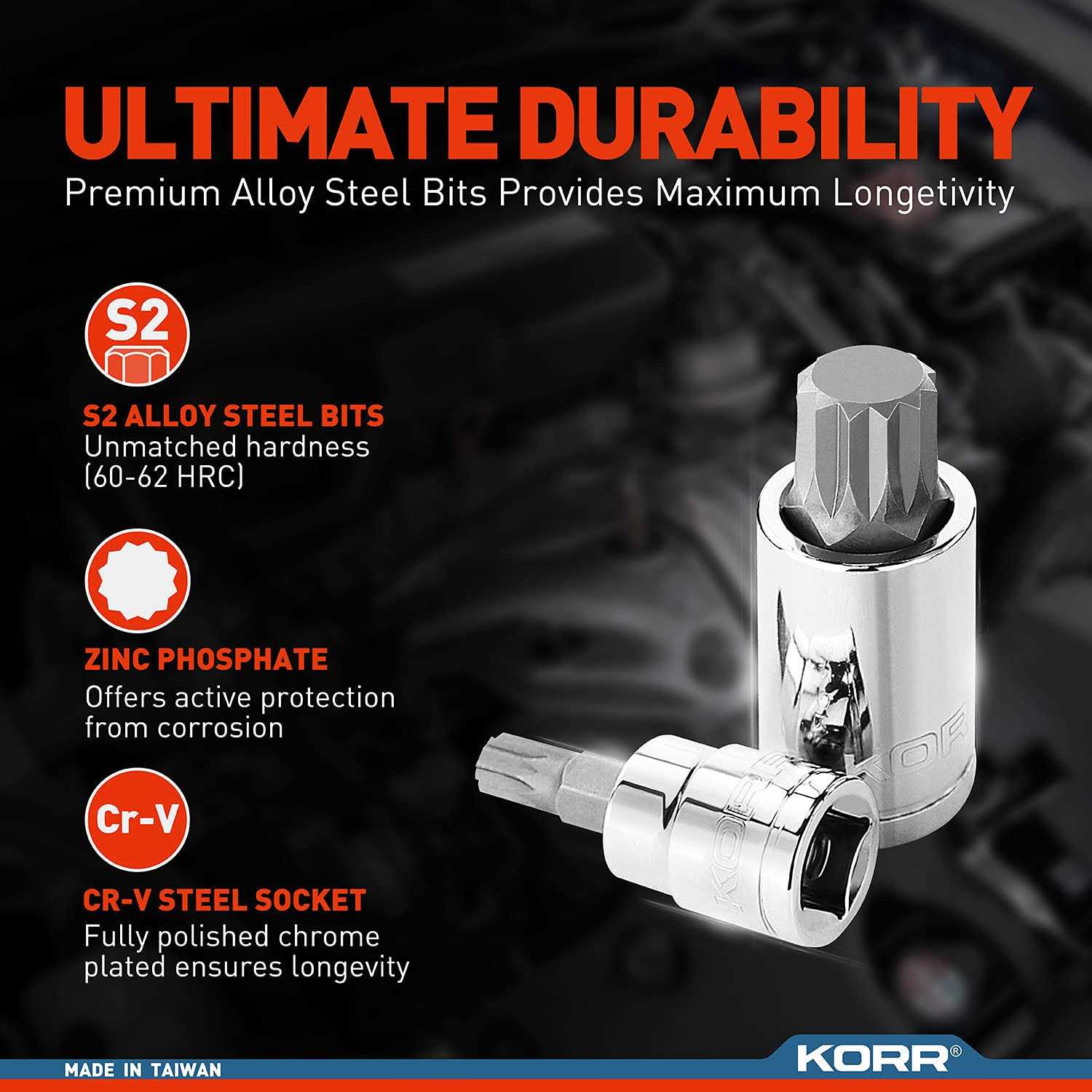 KORR Tools KSS009 10pc XZN Triple Square Spline Bit Socket Set - Cheap Fitting