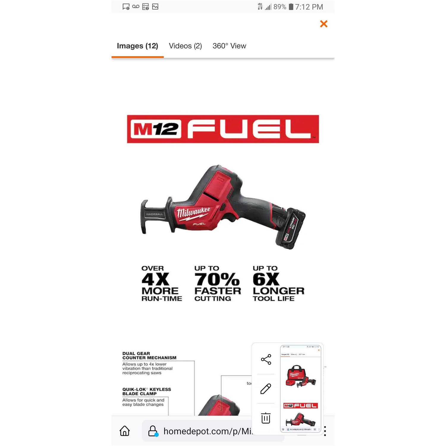 Milwaukee 2520-21XC M12 FUEL HACKZALL Reciprocating Saw Kit - Cheap Fitting