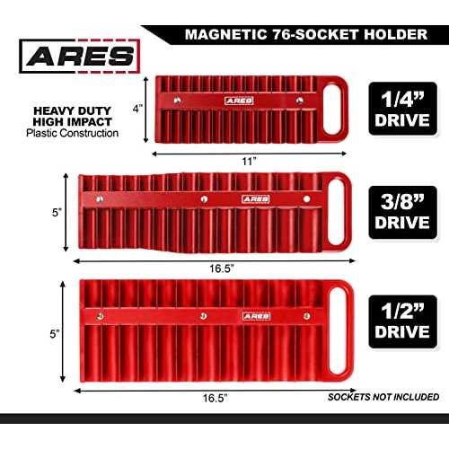 ARES 60161-3-Piece Red Magnetic Socket Holder Set – 1/4-Inch, 3/8-Inch, and 1/2-Inch Socket Holders – Holds Standard and Deep Sockets – Securely - Cheap Fitting