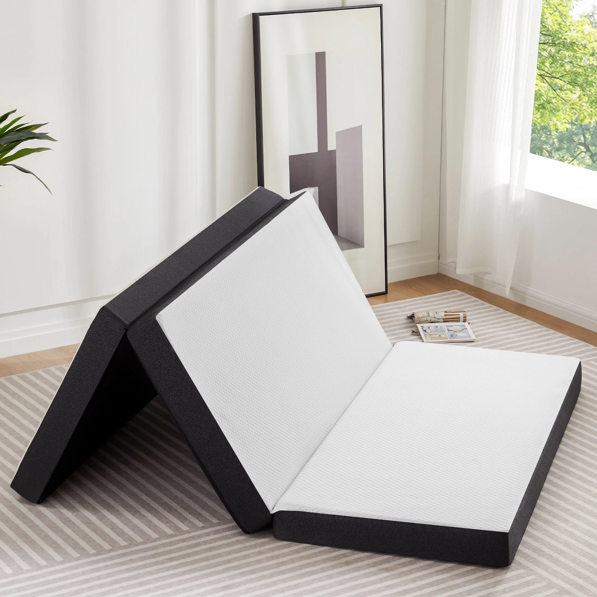 EDX Folding Mattress, 4 inch Tri-fold Memory Foam Mattress Topper for Camping, Foldable Mattress Topper with Washable Cover, Single Size, White, Perfect for Guests or Travelers - Cheap Fitting