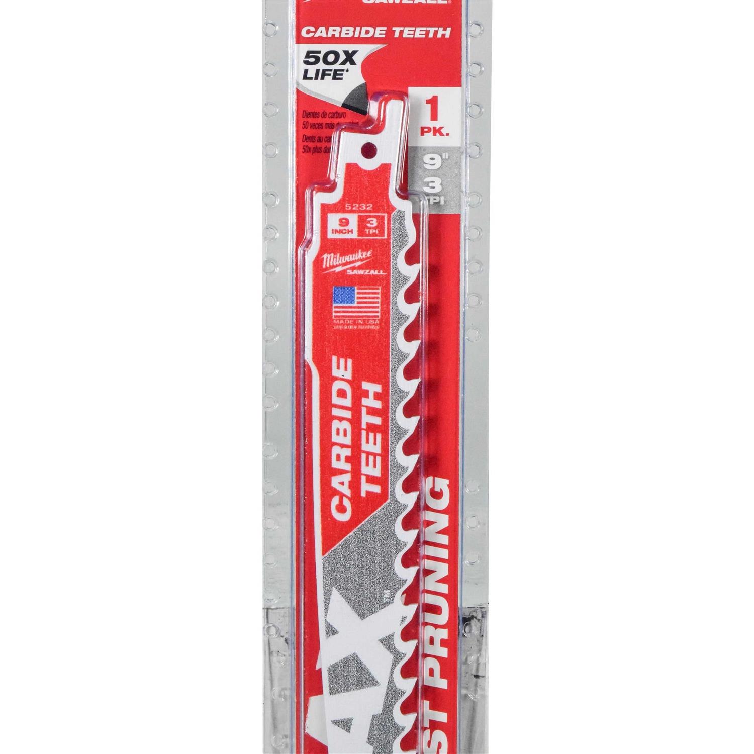 Milwaukee 9 3 TPI The AX Carbide Pruning SAWZALL Blade 48-00-5232 - Cheap Fitting