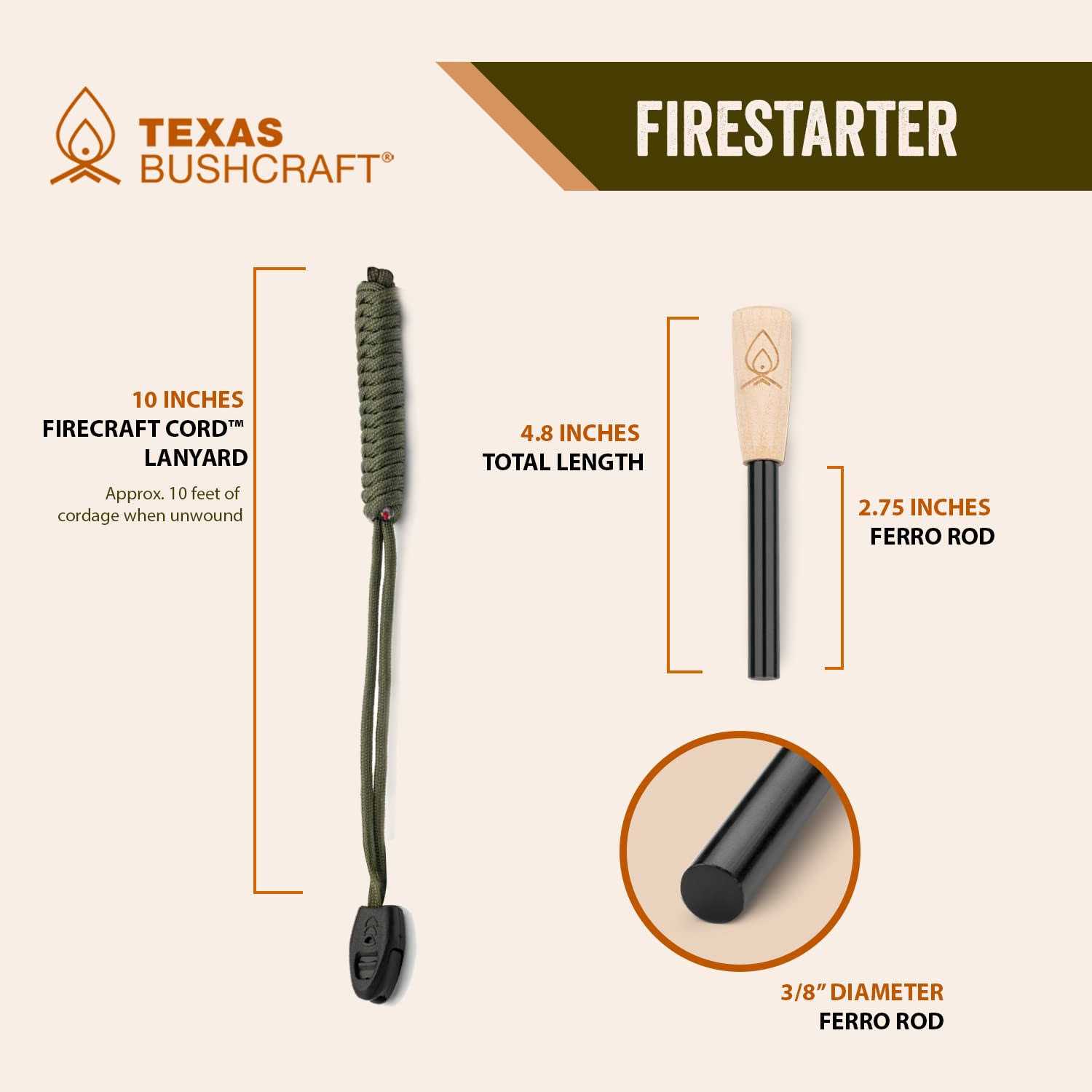Texas Bushcraft Fire Starter Survival Kit Ferro Rod Flint Fire Steel - Cheap Fitting