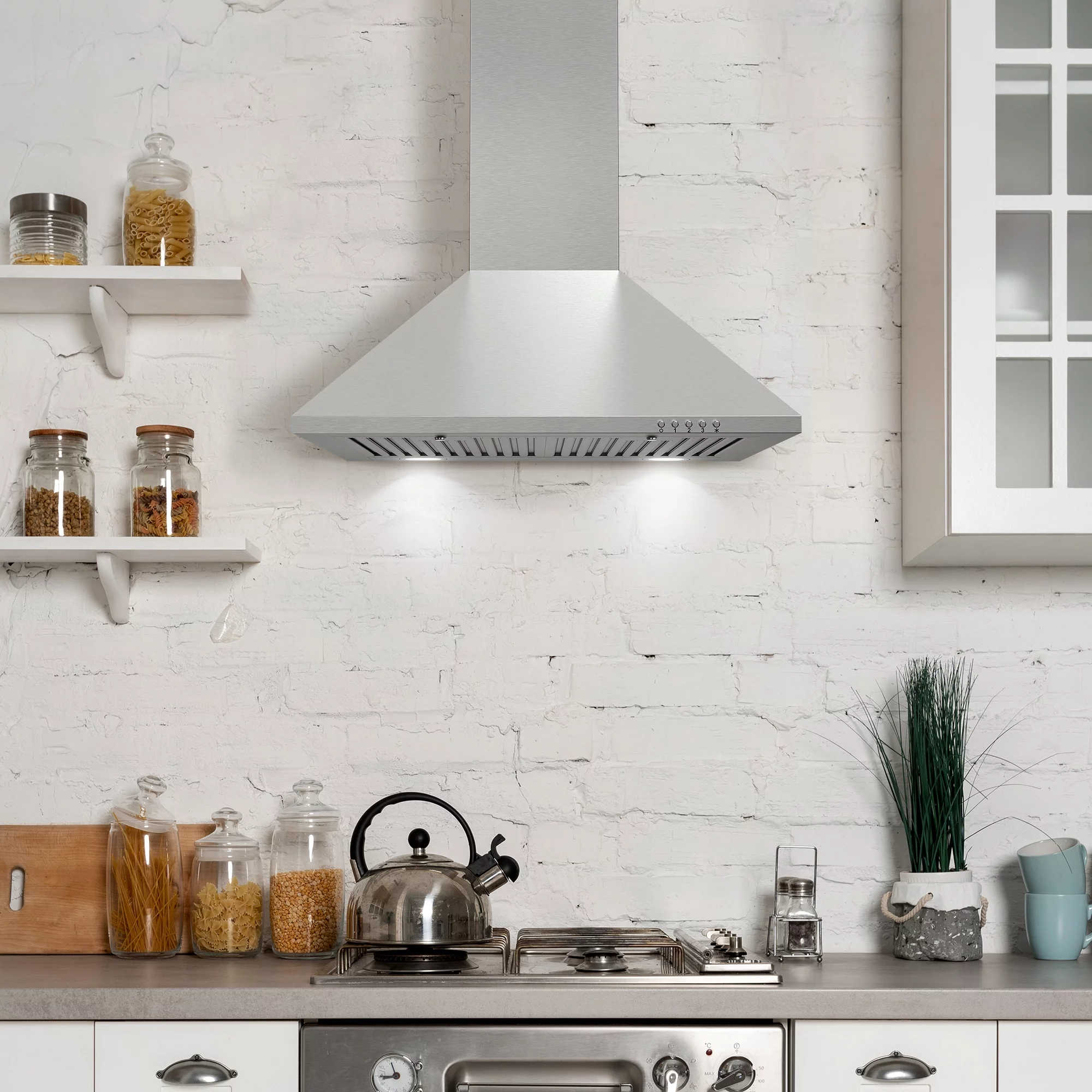 Cosmo COS-6324EWH 24 in. Ducted Wall Mount Range Hood in Stainless Steel with LED Lighting and Permanent Filters - Cheap Fitting
