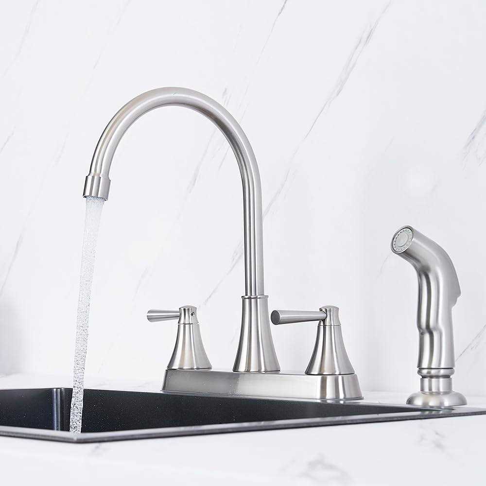 Vsunhoo Kitchen Faucet with Sprayer Brushed Nickel Stainless Steel 3-Hole RV Utility Touch Kitchen Faucet with Side Sprayer - Cheap Fitting