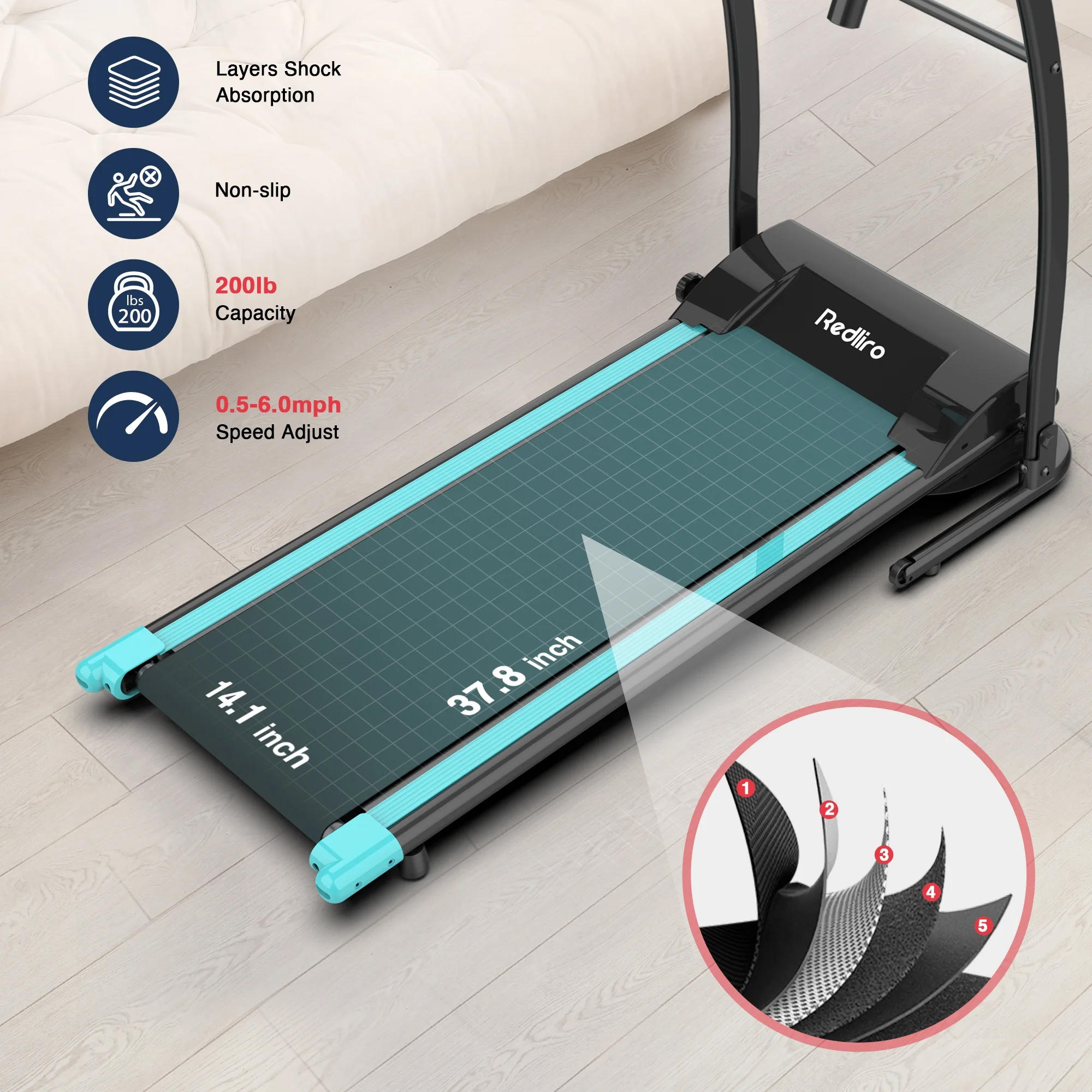Redliro Portable Folding Treadmill Incline 220LBS Electric Walking Running Machine 6.5MPH Home Office - Cheap Fitting