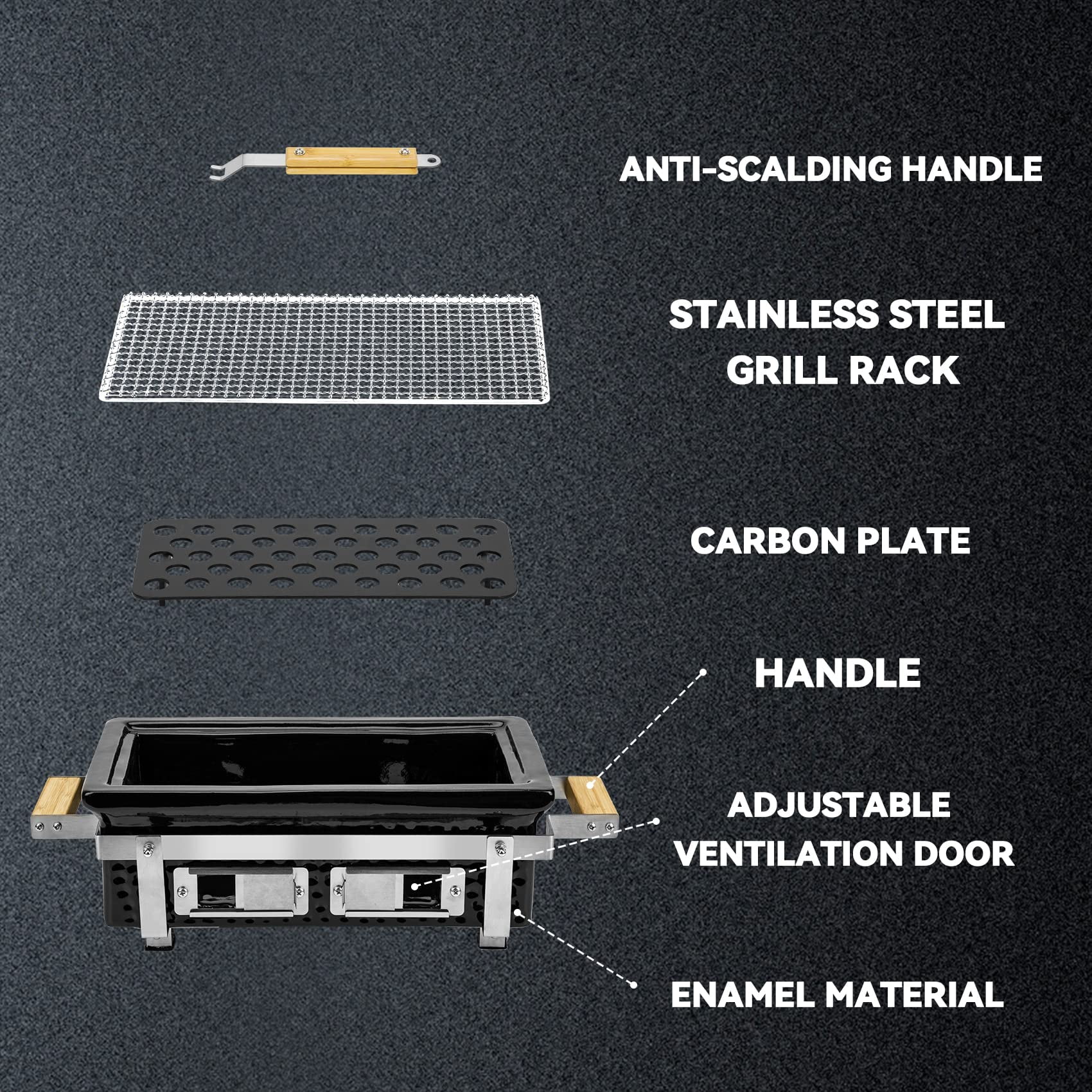 Only Fire Tabletop Charcoa Grill with ‎Wood Handle for Outdoor Camping Cooking, 16 x 9'' (Black) - Cheap Fitting
