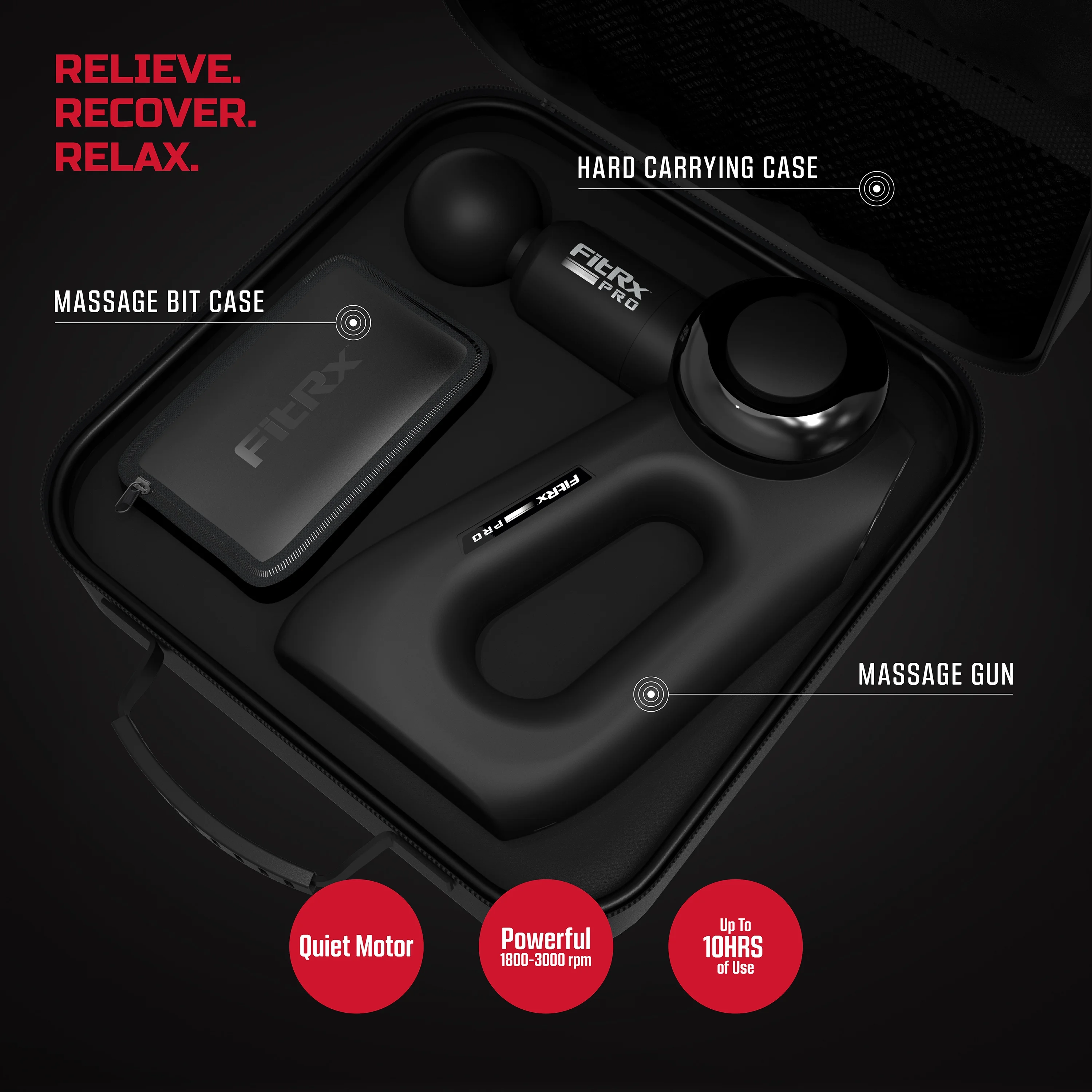 FitRx Pro Neck and Back Massager, Handheld Percussion Massage Gun with Multiple Angles, Speeds and Attachments - Cheap Fitting