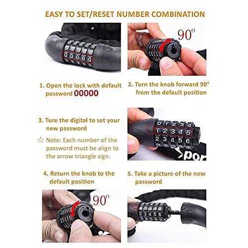 Sportneer Bicycle Chain Lock 5-Digit Resettable Combination Anti-Theft Bike Locks - Cheap Fitting