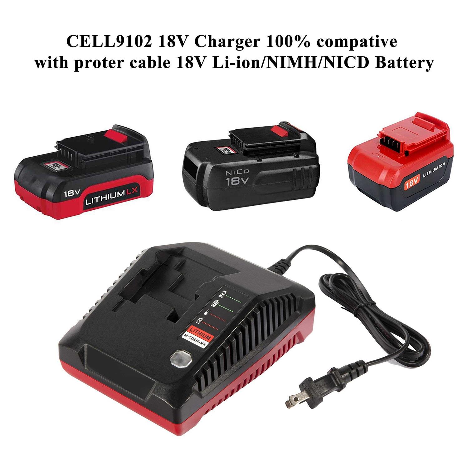 CELL9102 2Packs 18V Lithium Battery and PCXMVC Charger for Porter Cable 18V - Cheap Fitting