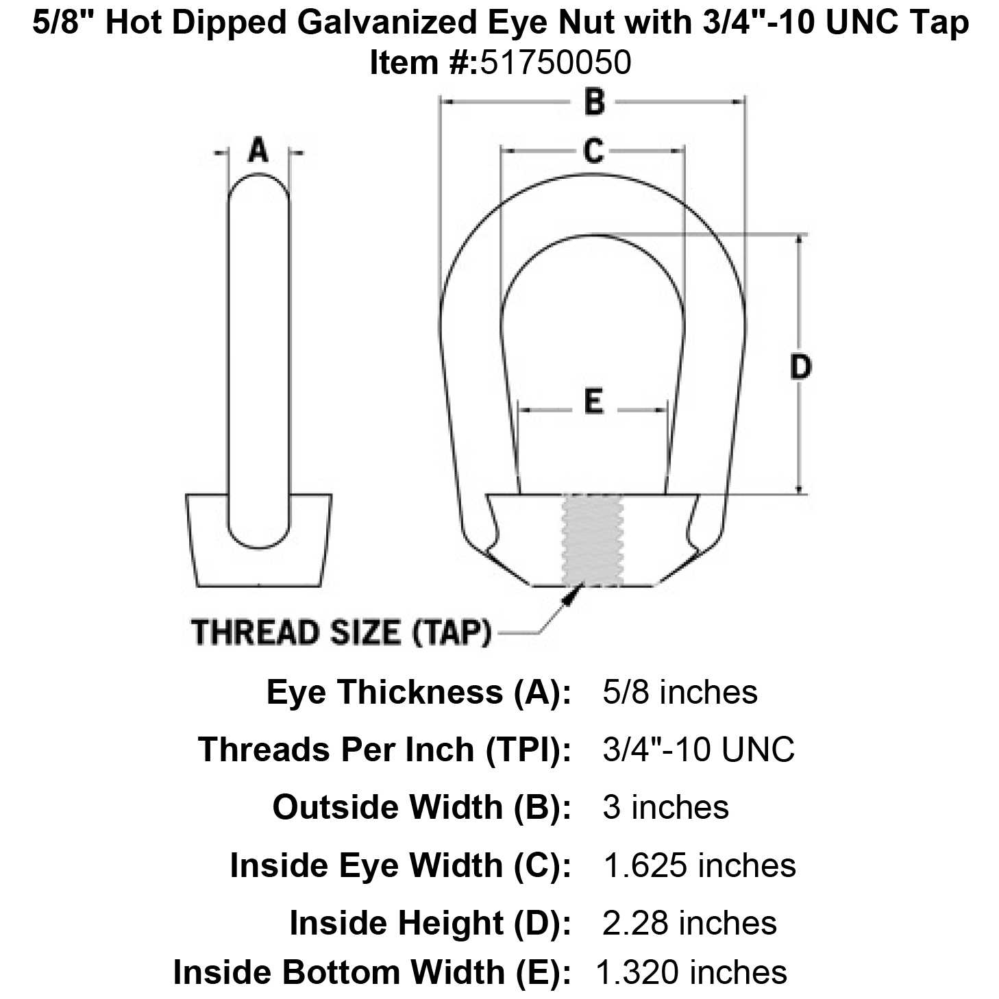 Hot Dipped Galvanized Eye Nut UNC Tap - Cheap Fitting