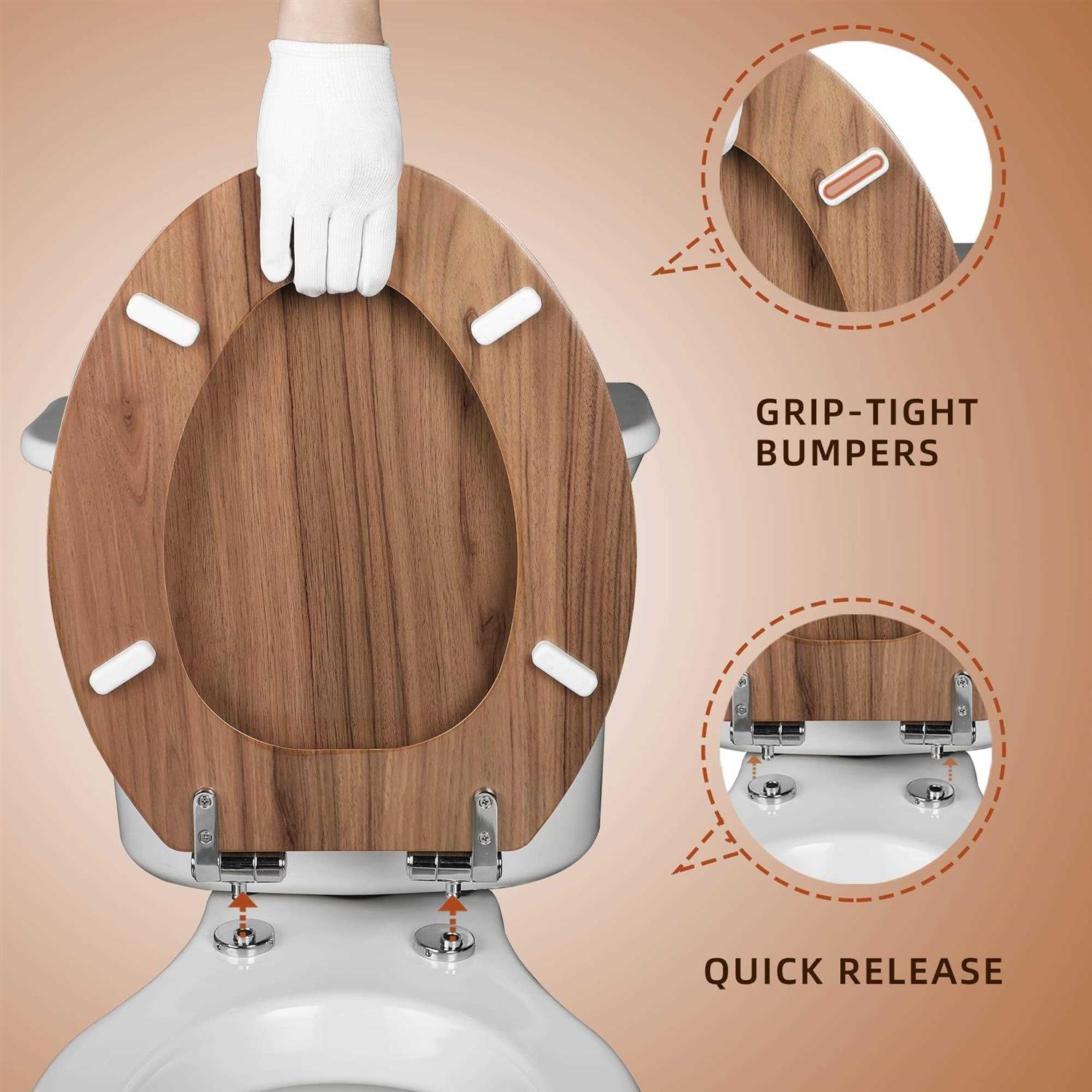 Angol Shiold Elongated Toilet Seat Molded Wood Toilet Seat With Quietly - Cheap Fitting