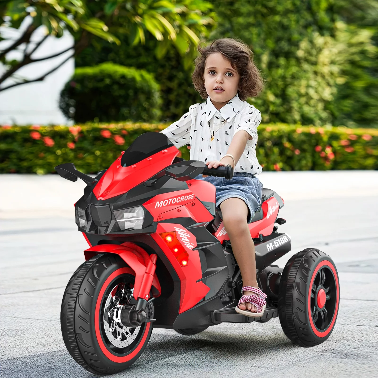 HNH Ride on Toys 12v Battery Powered Ride on Motorcycle for Kids 3 Wheels Motorcycle with LED Lights Music Red,Child - Cheap Fitting