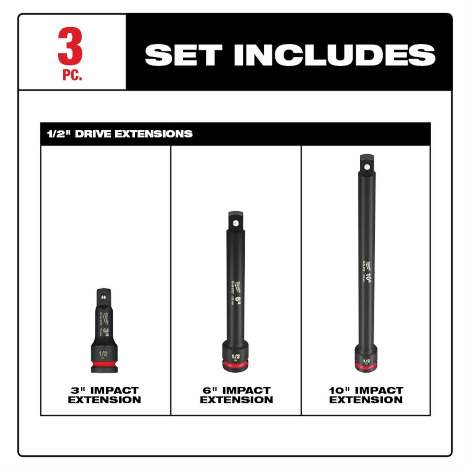 Milwaukee 49-66-6715 SHOCKWAVE Impact Duty Extension Set 1/2 Drive 3PC - Cheap Fitting