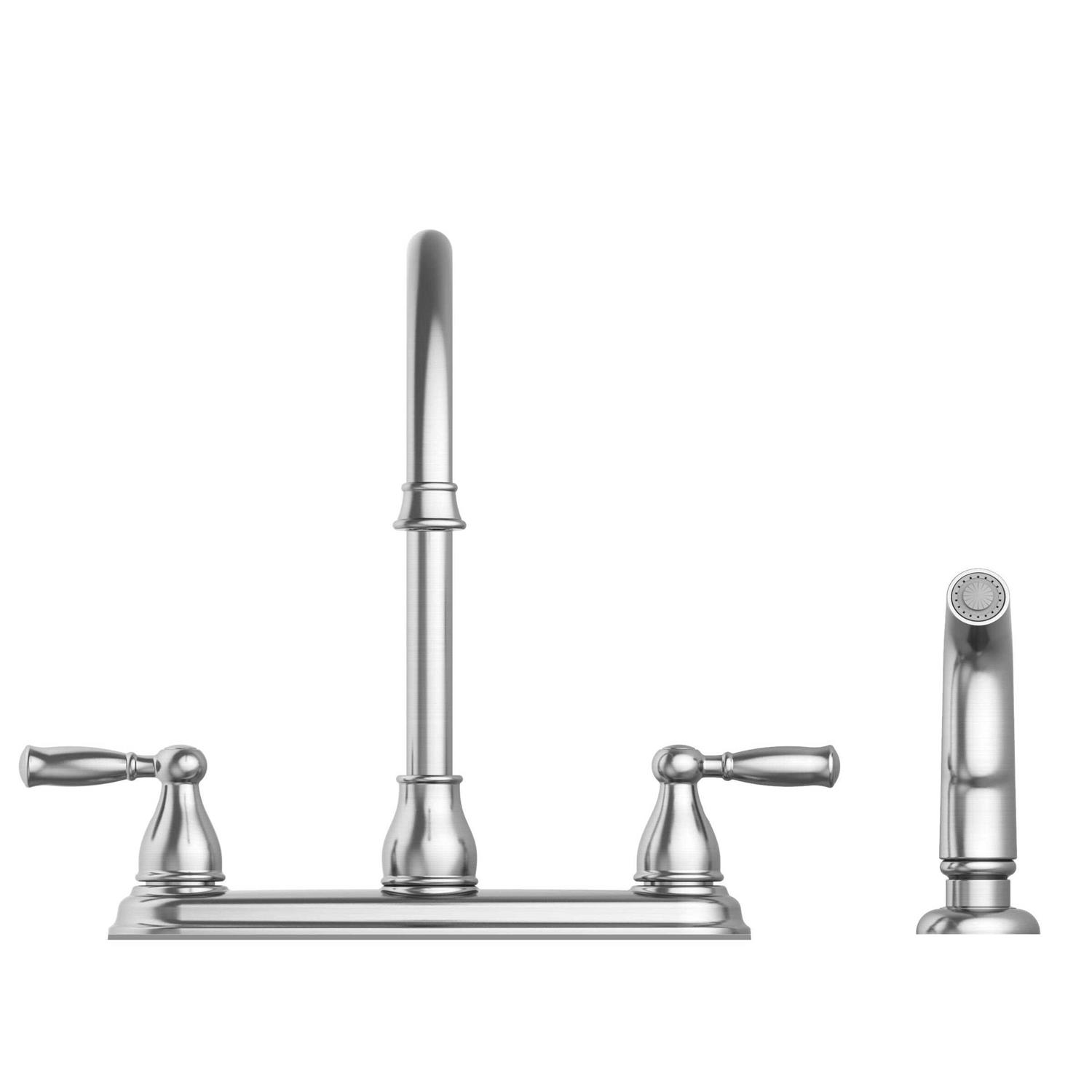 Project Source Brice Stainless Steel 2-Handle Deck-Mount High-arc Handle Kitchen Faucet with Deck Plate 67129W-100802 - Cheap Fitting