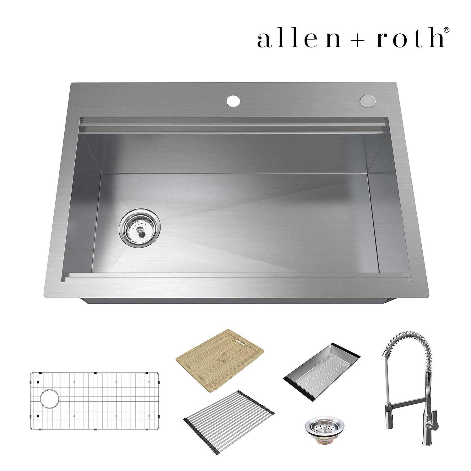 allen + roth The Dennison Dual-mount Single Bowl 2-Hole Workstation Kitchen Sink All-in-one Kit With Drainboard FSD2Z3322C1 - Cheap Fitting