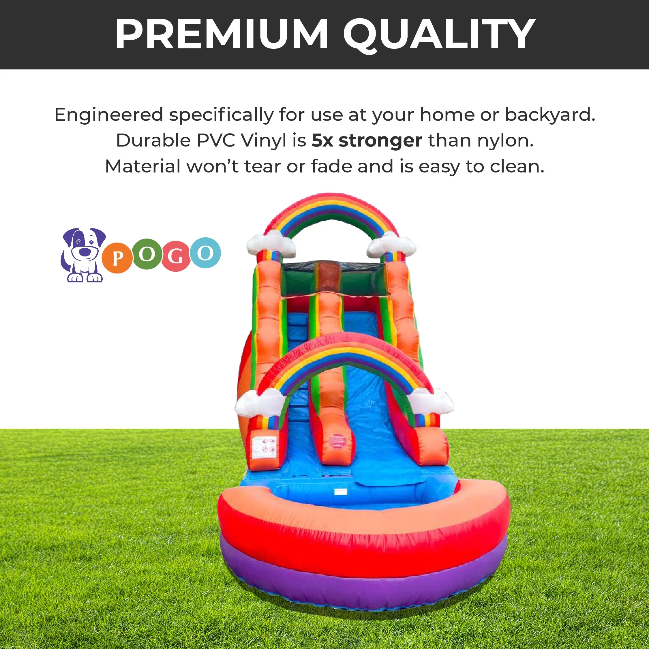 Pogo Bounce House Crossover Kids Inflatable Water Slide, Rainbow Cloud with Blower, 15 ft - Cheap Fitting