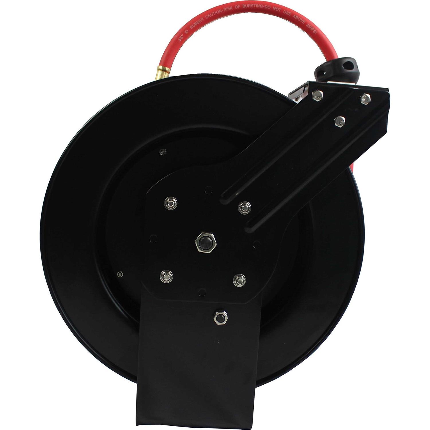 Maxworks 80720 50ft Auto Rewind Retractable Reel with 3/8 x 50′ Air Hose with Brass Fittings - Cheap Fitting