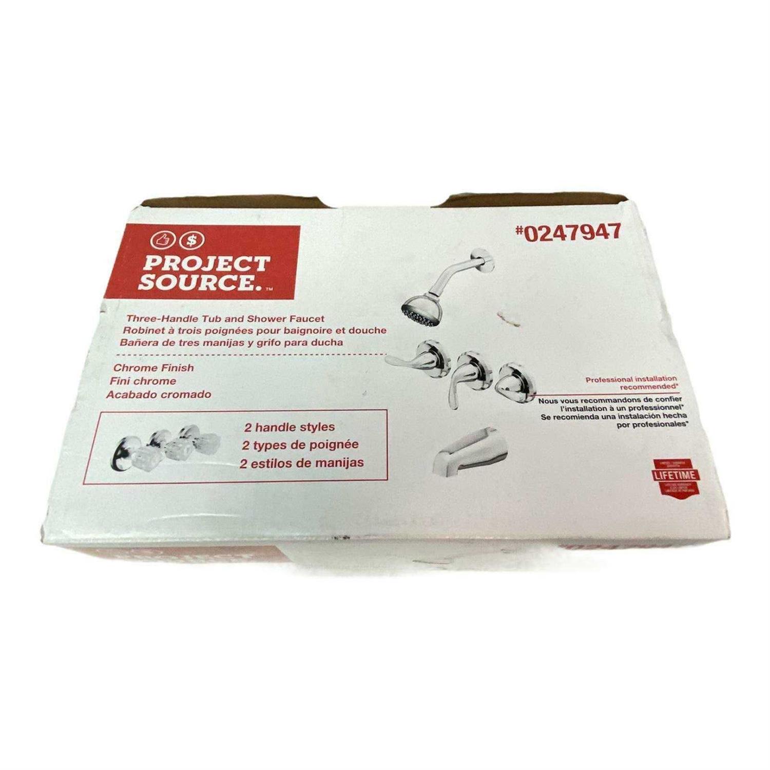 Project Source 3 Handle Tub and Shower Faucet Set Chrome 0247947 - Cheap Fitting