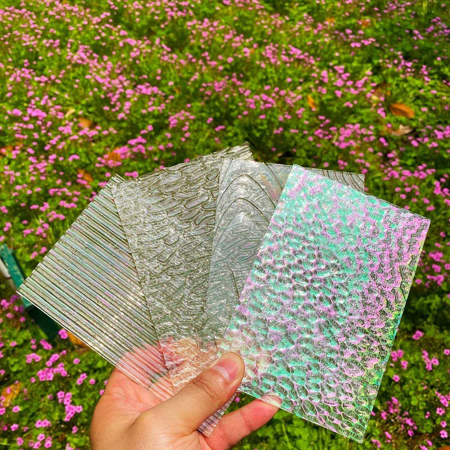 Paljolly Clear Textured Stained Glass Sheets 4 x 6 inch Translucent Cathedral Glass Sheets Iridescent Art Glass for Stained Glass Crafts - Cheap Fitting