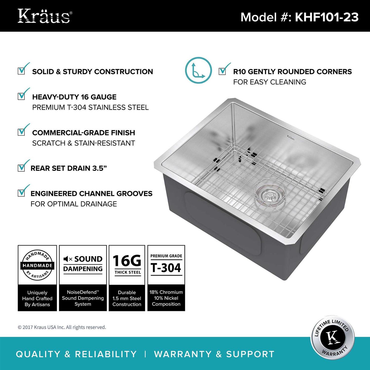 Kraus KHU101-23 Standart PRO 16-Gauge Undermount Single Bowl Stainless Steel Kitchen Sink - Cheap Fitting