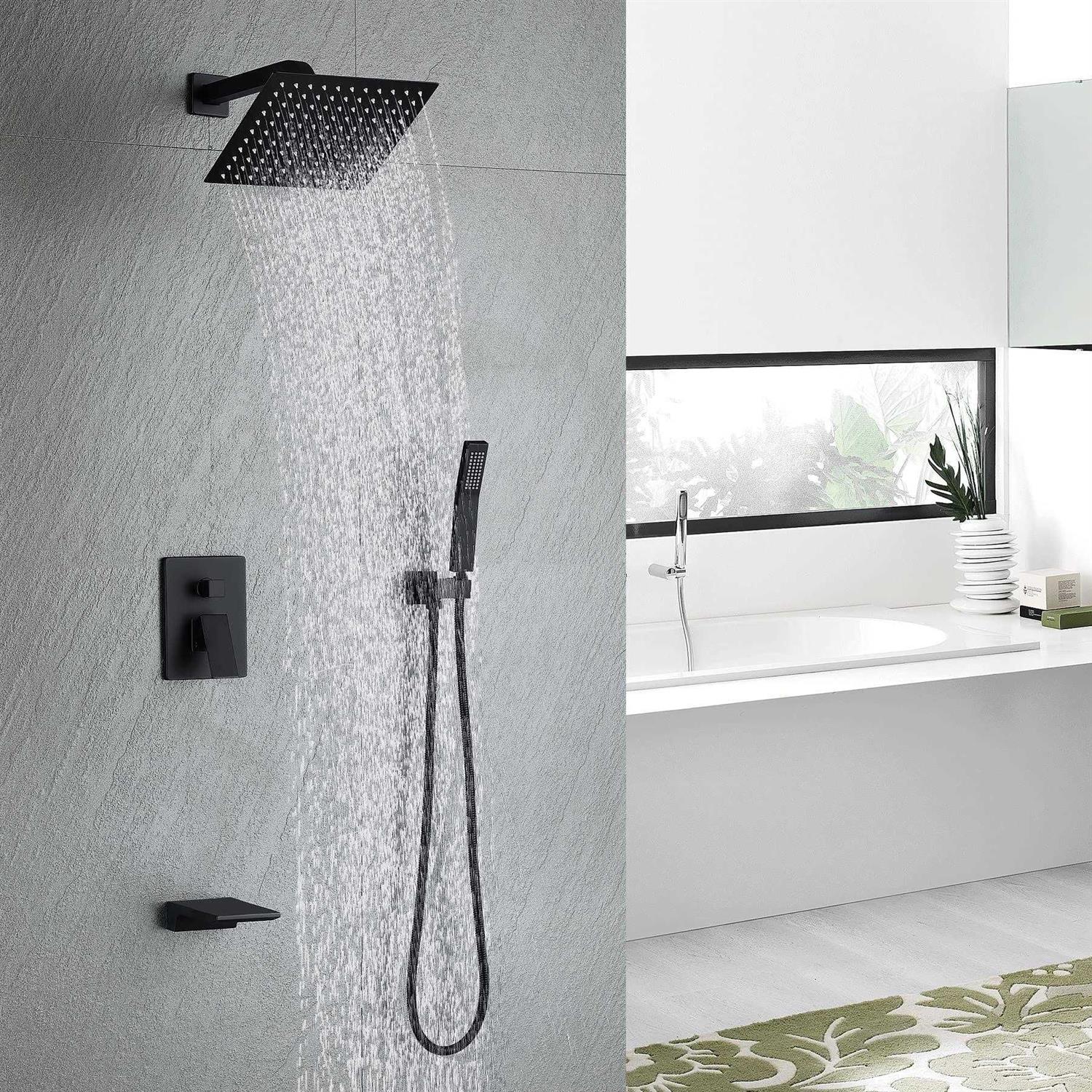 Bathtub Shower System Matte Black Shower and Tub Faucet Set with 10 inch Rian - Cheap Fitting