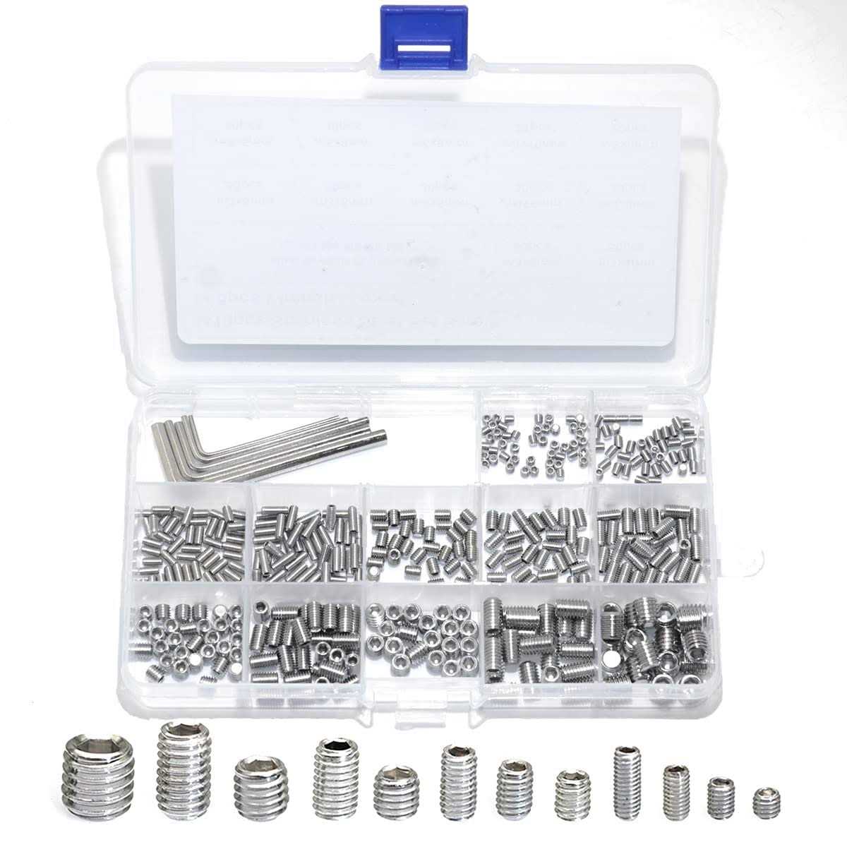 EilxMag 830pcs Metric + Standard SAE Allen Head Socket Hex Grub Screw Set 304 Stainless Steel Internal Hex Drive Cup-Poi - Cheap Fitting
